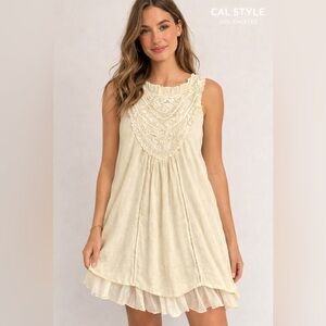 Cal Style Los Angeles Boho Lace Babydoll Dress XL Cream Cottagecore Festival
